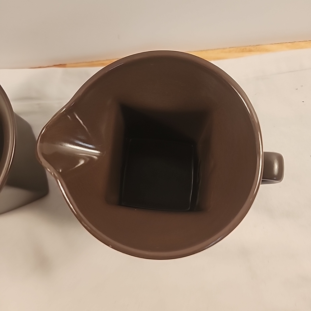 Vtg JOHNSON BROS TROPEZ Cream & Sugar Lid Set MCM Square Shape Brown Cream RARE - Picture 5 of 16